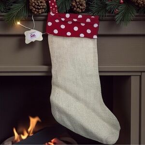 Christmas Stocking red with Polka Dot Trim burlap hand crafted lined